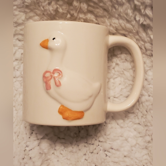 Otagiri Other - Vintage OTAGIRI 3D GOOSE DUCK Pink Bow 8oz MUG Embossed Stoneware Cottagecore
